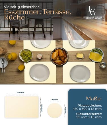 Washable Table Placemats 4-Piece Set – Sustainable, Stable & Non-Slip – High-Quality Recycled Leather, Made in Germany (Beige)