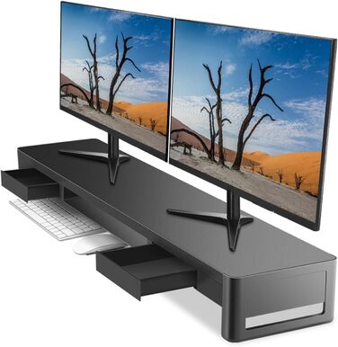 Підставка для двох моніторів Meatanty з 2 ящиками та 4 USB-портами, металева, для ПК, iMac, з підтримкою передачі даних та зарядки, органайзер на стіл (98,3 см)