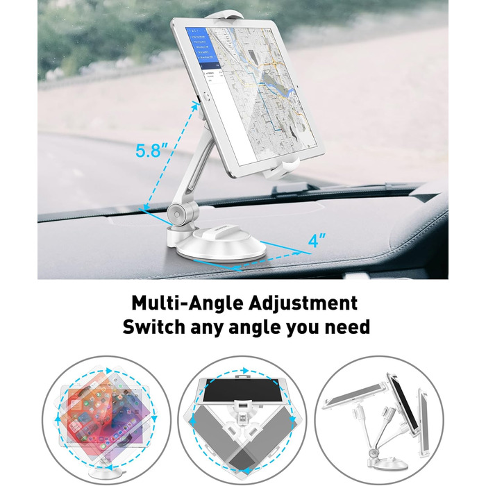 Підставка для планшету та смартфона AboveTEK з присосками, 360° обертання, для iPad/Android (4-11 дюймів), авто/дім/офіс, білий