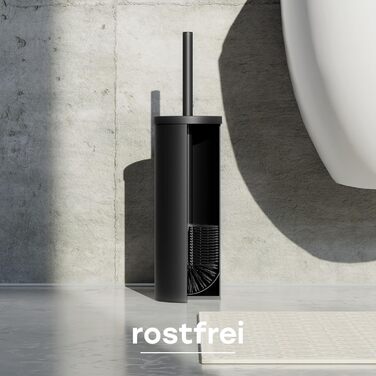 Торцева щітка для унітазу з нержавіючої сталі та силікону з дискретним тримачем - щітка для туалету з захистом від бризок, антибактеріальний тримач (чорний)