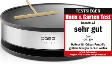 CASO CM 1300 – електрична млинниця, антипригарна поверхня, переможець тесту Haus & Garten Test, регулятор температури, з лопаткою та розподілювачем тіста, чорна, нержавіюча сталь