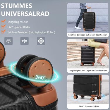 Набір валіз Joyway 5шт з жорстким корпусом, 4 колеса та TSA-замок. Включає косметичку та сумку. Білий/коричневий (Чорний/коричневий, ручна валіза 3шт)