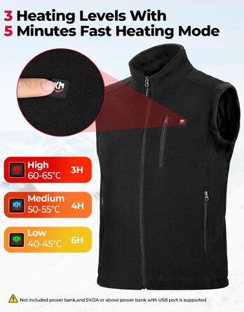 Електрична гріюча жилетка KEMIMOTO з 4 зонами нагріву, флісова жилетка USB для чоловіків та жінок, для мотоцикла, велосипеда, катання на лижах, кемпінгу, піших прогулянок (без акумулятора)