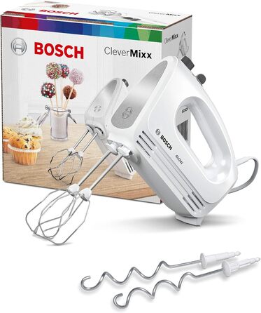 Міксер Bosch CleverMixx MFQ24200: 400 Вт, білий, з набором насадок (2 вінчики, 2 гаки), нержавіюча сталь, 4 швидкості, турбо-режим, легкий, тихий, для кухні