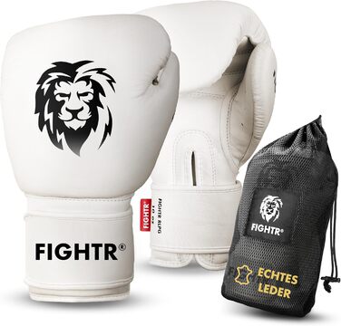 Боксерські рукавички FIGHTR® Pro з натуральної шкіри | для чоловіків та жінок | бокс, ММА, муай-тай, кікбоксинг, бойові мистецтва | 10, 12, 14 | з сумкою (12 oz, Off White)