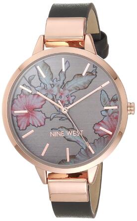 Жіночий годинник Nine West з квітковим циферблатом, сірий та рожеве золото