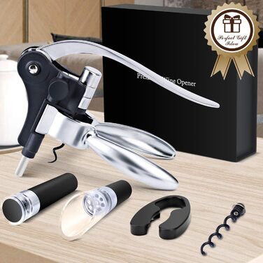 Corkscrew Wine Gift Set, Premium Wine Opener Set with Foil Cutter, Wine Pourer, Vacuum Wine Stopper, for All Types of Corks, Gift for Men and Women