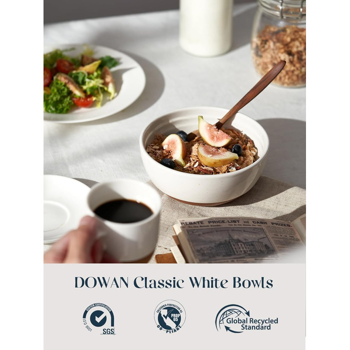 Набір мисок DOWAN для мюслі, супів та салатів, 6 шт, 680 мл (білий та коричневий)