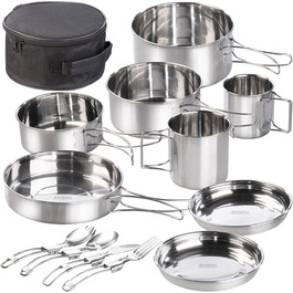 Набір для кемпінгу Semptec Urban Survival Technology: 12-ти частинний набір посуду з нержавіючої сталі з посудом, столовими приборами та сумкою (каструлі, набір посуду, газовий набір для кемпінгу)