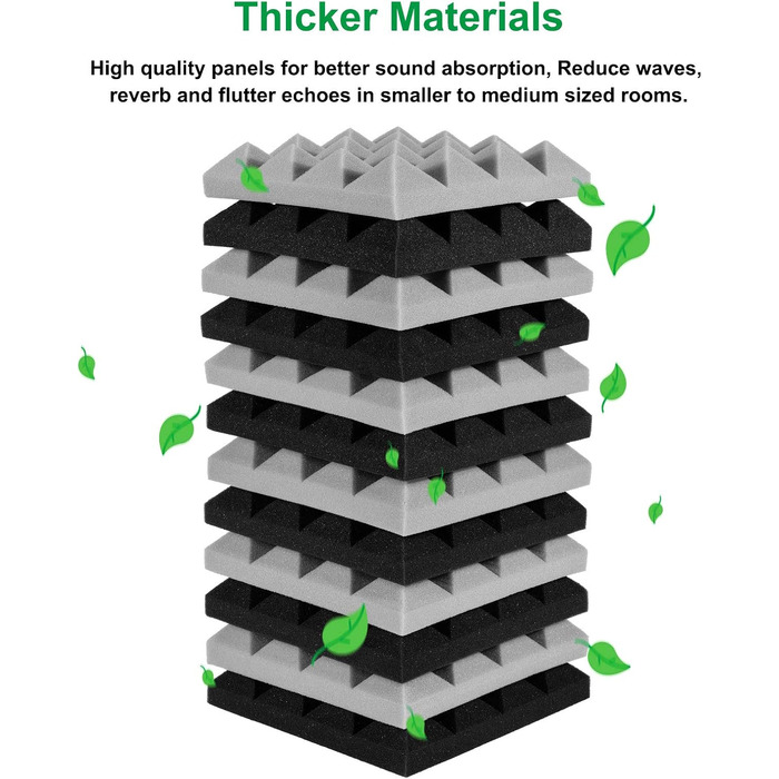 Звукопоглинаючі панелі AGPtEK, акустичний поролон для студії, офісу та кімнати (24 шт, 25x25x5 см, сірий та чорний)