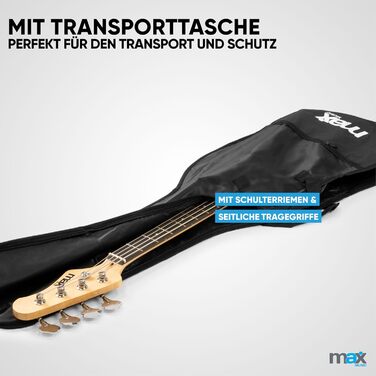 MAX GigKit Бас-гітара: повний комплект для гри, 21 лад, білий