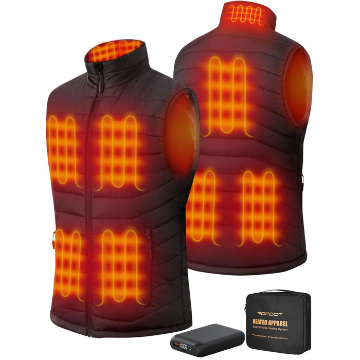Електрична гріюча жилетка Topdot для чоловіків з Powerbank 7.4V 16000mAh, 8 нагрівальних зон, 3 температурні режими, для активного відпочинку, катання на лижах та риболовлі