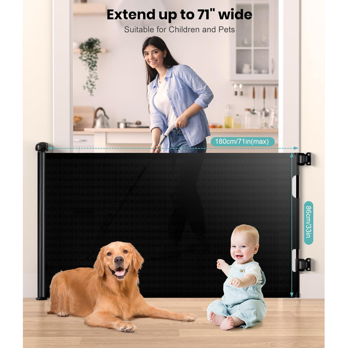 Захист від падіння для дітей Nalezuns: висувний захист для сходів, 0-180 см, сірий/чорний