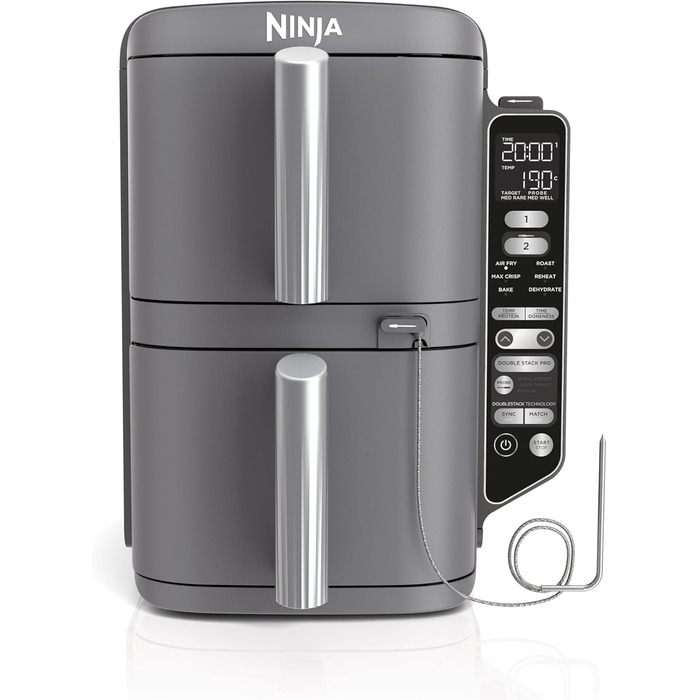 Фритюрниця повітряна Ninja Double Stack XL 9.5L з цифровим термометром, сіра SL451EU