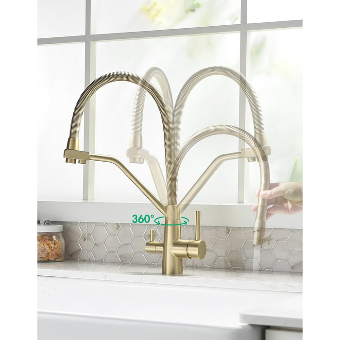 Змішувач кухонний з висувною лійкою 360°, з гальванічним покриттям 