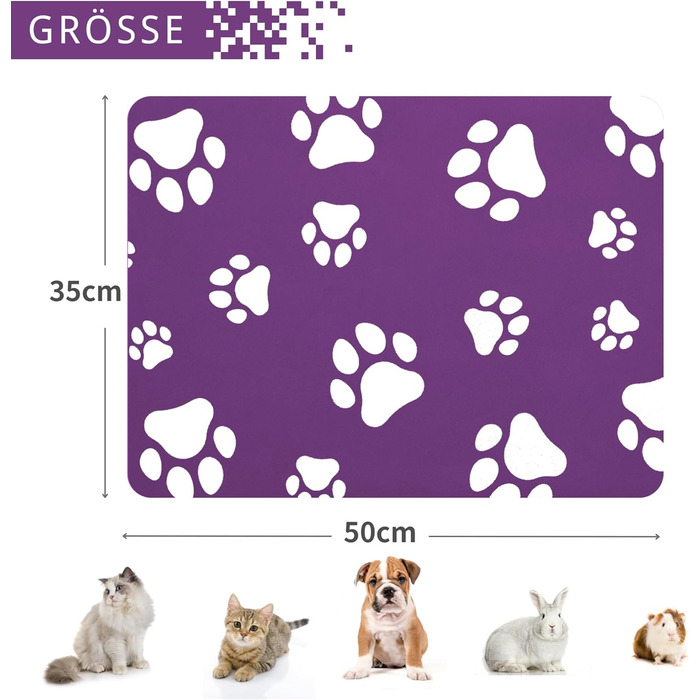 Підкладка під миску для кота JanYoo 50x35 см, вологостійка, неслизька, сіра/фіолетова