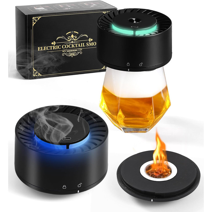 Електричний набір для копчення віскі з LED-підсвіткою, 6 ароматів деревини, без бутану, перезаряджуваний, ретро-дизайн, барний аксесуар, подарунок для чоловіків, батька, чоловіка