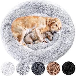 Кругле ліжко для собак Donut - Оригінал - Миється [L, 100см, сірий] М'яке ліжко для собак, корзина для собак, ліжко з плюшу для великих, середніх та маленьких собак. Сірий колір, розмір L - 100см