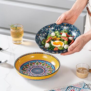 Набір салатниць з порцеляни HENXFEN (4 шт.) - 1000 мл, для салату, супу, пасти, богемський стиль