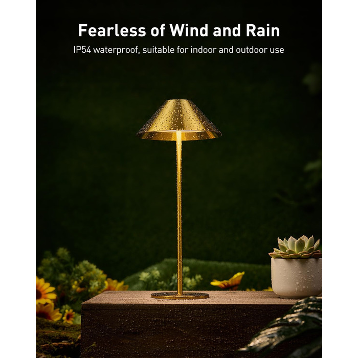 LED-лампа настільна бездротова золота, 2 шт. - акумулятор, USB, сенсорне керування, IP54, для дому та вулиці
