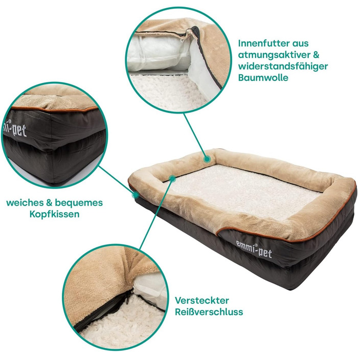 Ортопедичне ліжко для собак Emmi-pet - Ergonomisches Hundesofa для великих собак, 120x85x25 см. Зручне, м'яке, з антиковзаючою поверхнею, дихаюче, з регульованою формою. XXL (120x85 см)