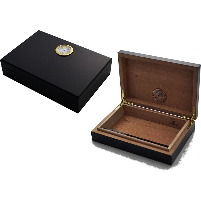 Вологомір для тютюну GERMANUS Reise Humidor чорного кольору з кедрової деревини, з Humidor Brevier в комплекті
