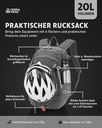 20L Flex 20 Premium Wanderrucksack (small) with back ventilation, hydration system & rain cover - Trekking backpack made of breathable 3D Air Mesh Polyester - Outdoor daypack with hip belt (Gray)