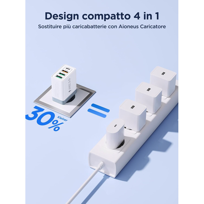 Подвійний USB зарядний пристрій 40W з 4 портами USB-C та USB-A, PD 3.0, для iPhone, Samsung та інших телефонів (2 шт. в упаковці, білий)