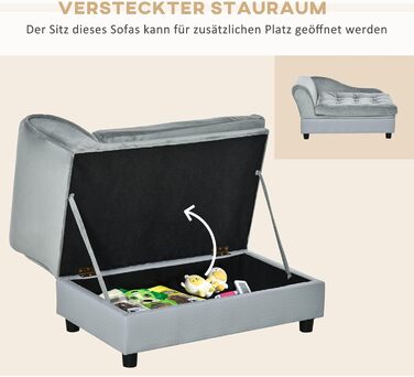 PawHut Крісло-лежанка для собак з матрацом та місцем для зберігання, світло-сірий, 76 x 45 x 43 см