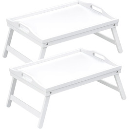 Набір з 2 столів-таць Mxbamhyc з бамбука: для сніданку, сервірування, з підставкою для телефону, білий
