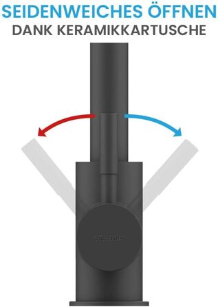 Кухонний змішувач Bächlein Nedo – поворотний на 360°, матовий чорний, з нержавіючої сталі, з гнуким виливом та висувною лійкою, для кухні