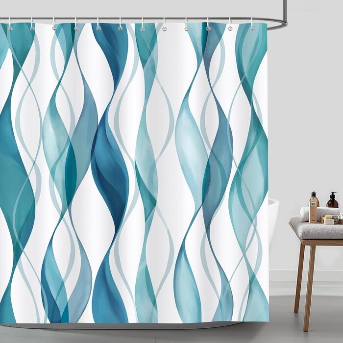 Шторка для душу Bonhause 180x180 см, водонепроникна, антигрибкова, смугаста, поліестер, для ванної кімнати, з 12 кільцями, колір Teal
