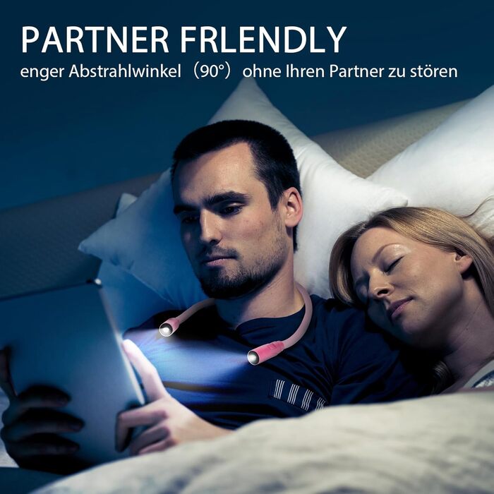 Ліхтар на шию LUXJET LED для читання, в'язання, ремонту – акумуляторний, 3 кольори, регульована яскравість (Рожевий)