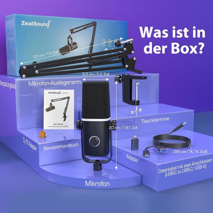 Мікрофон ZealSound XLR/USB для подкастів з RGB підсвічуванням та регулятором гучності | Для студії, стрімінгу, YouTube, геймінгу | Сумісний з PC, Mac, PS4-5, мікшером KD8S