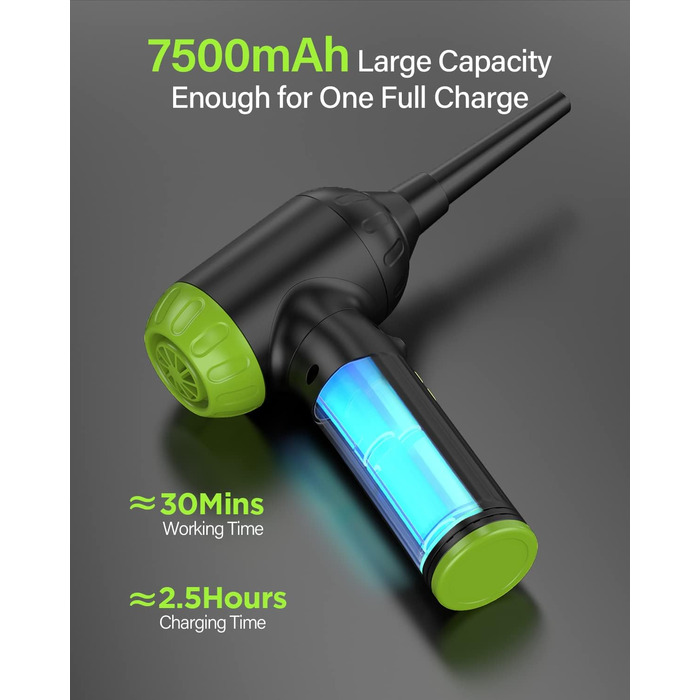 Електричний пилосос для повітря з HD-дисплеєм - Air Duster 200000 RPM з LED-підсвічуванням, міні-турбіна на акумуляторі, спрей для чищення ПК, повітряна турбіна для клавіатури, дому, авто, W06 (сірий та зелений)