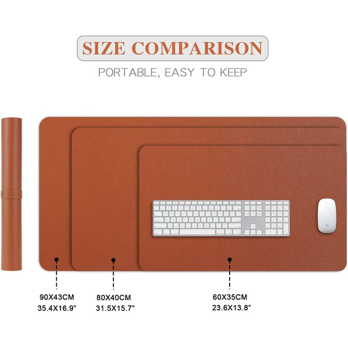 Підкладка на стіл велика 90x43 см Braun з PU шкіри, килимок для миші, клавіатури та ноутбука, водонепроникний, антиковзкий