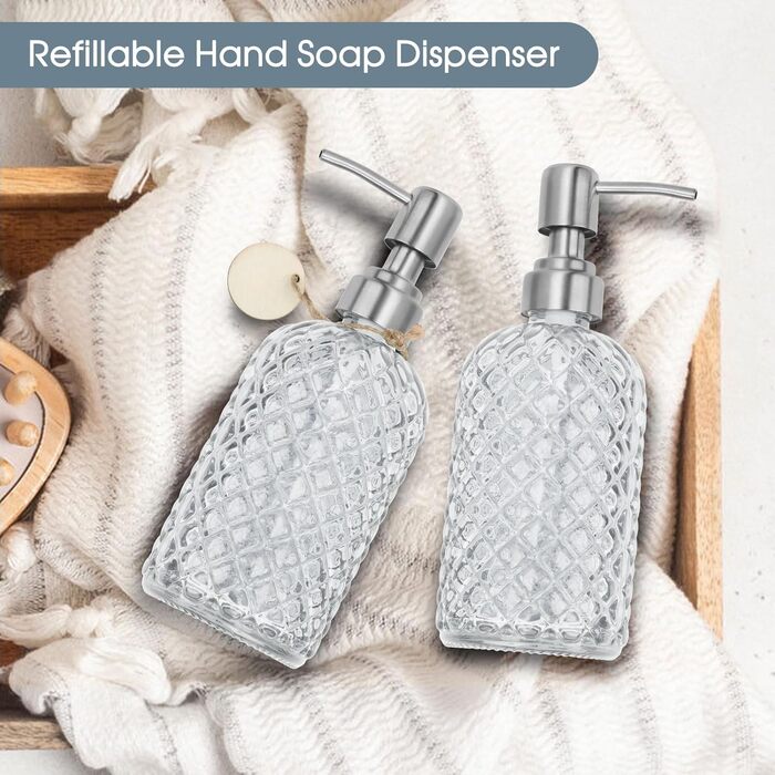 Скляні дозатори для мила Topsky (2 шт.), 400 мл, з нержавіючою помпою, для кухні та ванної кімнати
