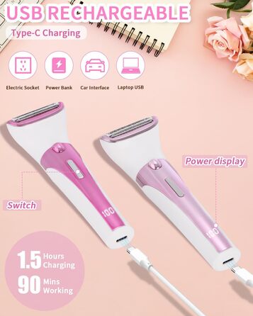 Електричний жіночий тример 5-в-1 для тіла, бікіні, брів та носа. USB-зарядка. Білий (фіолетовий)