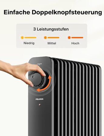 PELONIS 2500W Oil Radiator - Energy Saving, 13 Ribs Electric Heater, Mobile Electric Heater with Thermostat, 3 Heat Settings and Overheat Protection, Electric Radiator Heater, Black 13 Ribs without Remote Control Black
