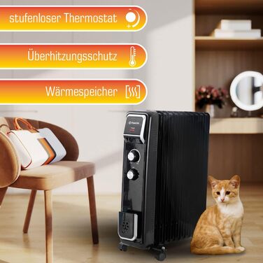 Електричний масляний радіатор PowOn 7 ребер - 30x14x38 см, 2500W | Економне опалення