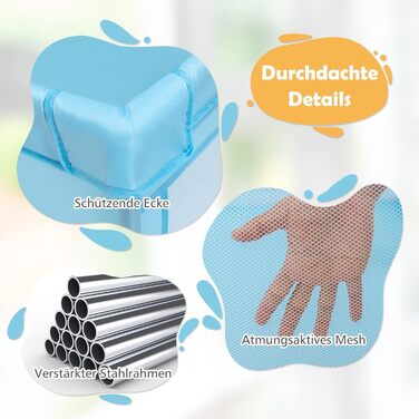 Манеж DREAMADE 200x140 см для дітей, з 50 кульками та сумкою, ігровий паркан для малюків, для дому та вулиці, синій, без матраца