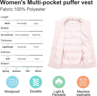 Жіноча пухова жилетка Chrisuno Casual з коміром-стійкою, стеганий верх, для активного відпочинку та катання на лижах (XXL, світло-рожевий)