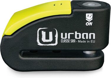 Замок на гальмівний диск URBAN 999 Hi-Tech з сигналізацією 120 дБ, подвійне блокування 14 мм, SRA сертифікат, для мотоцикла