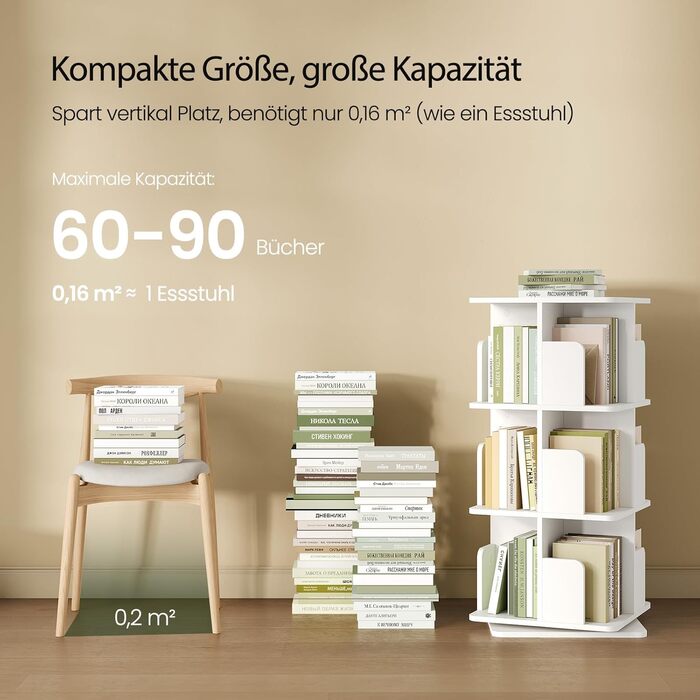 Обертова книжкова полиця EUGAD 4 рівня, 360°, МДФ, біла, 39,5x128x39,5 см, для дому та офісу