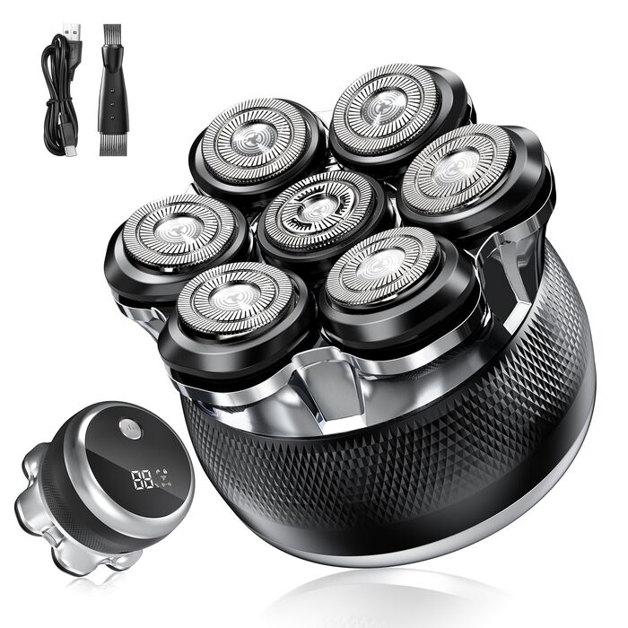 Машинка для гоління голови Yeerain 7D з плаваючими головками, 2 швидкості, акумуляторна, чорна