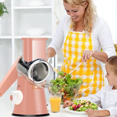 Ручна тертка Ourokhome Rotary: тертка для овочів, сиру, горіхів, картоплі, моркви, кабачків (рожева) з 3 лезами