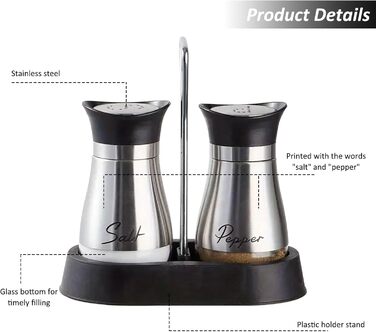 Набір для солі та перцю: скляні та нержавіючі солянки та перечниці, кухонне приладдя, контейнери для спецій чорного та білого кольорів для кухні, подорожей, кемпінгу, барбекю, що заповнюються