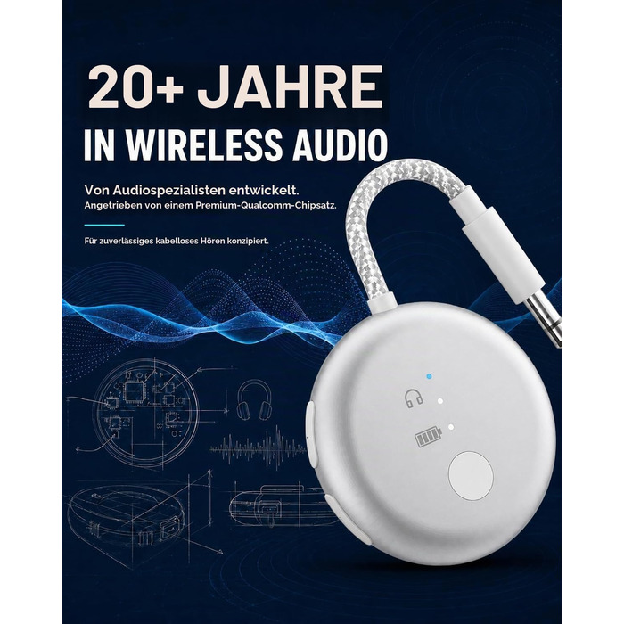 Bluetooth-адаптер для літака Avantree SoundJet R1 для AirPods та бездротових навушників, сріблястий, 25 год роботи