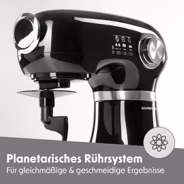 Gourmetmaxx Kitchen Machine & Mixer | Multifunctional Kitchen Helper incl. Mixing Bowl and Attachments | Powerful Mixer with Whisk and More | Electric Stand Mixer [black]