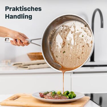 SILBERTHAL 3-Piece Stainless Steel Fry Pan Set - 20, 24, & 28cm - Induction Compatible, Non-Stick, Oven Safe up to 250°F